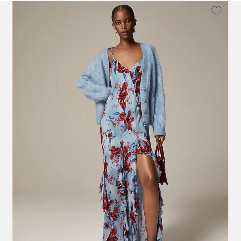 J.Crew Collection Ruffle Slip Dress – NWT! Size 4 | Blue & Red Floral